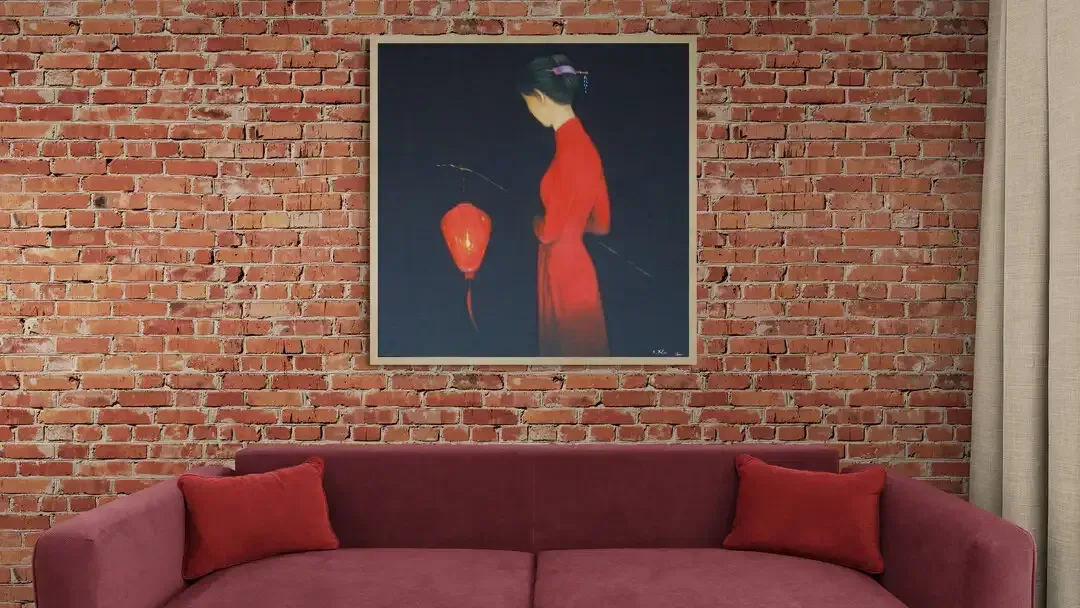 Bức họa thiếu nữ áo dài bằng chất liệu sơn dầu thể hiện sự mềm mại của tà áo và nét dịu dàng của người con gái