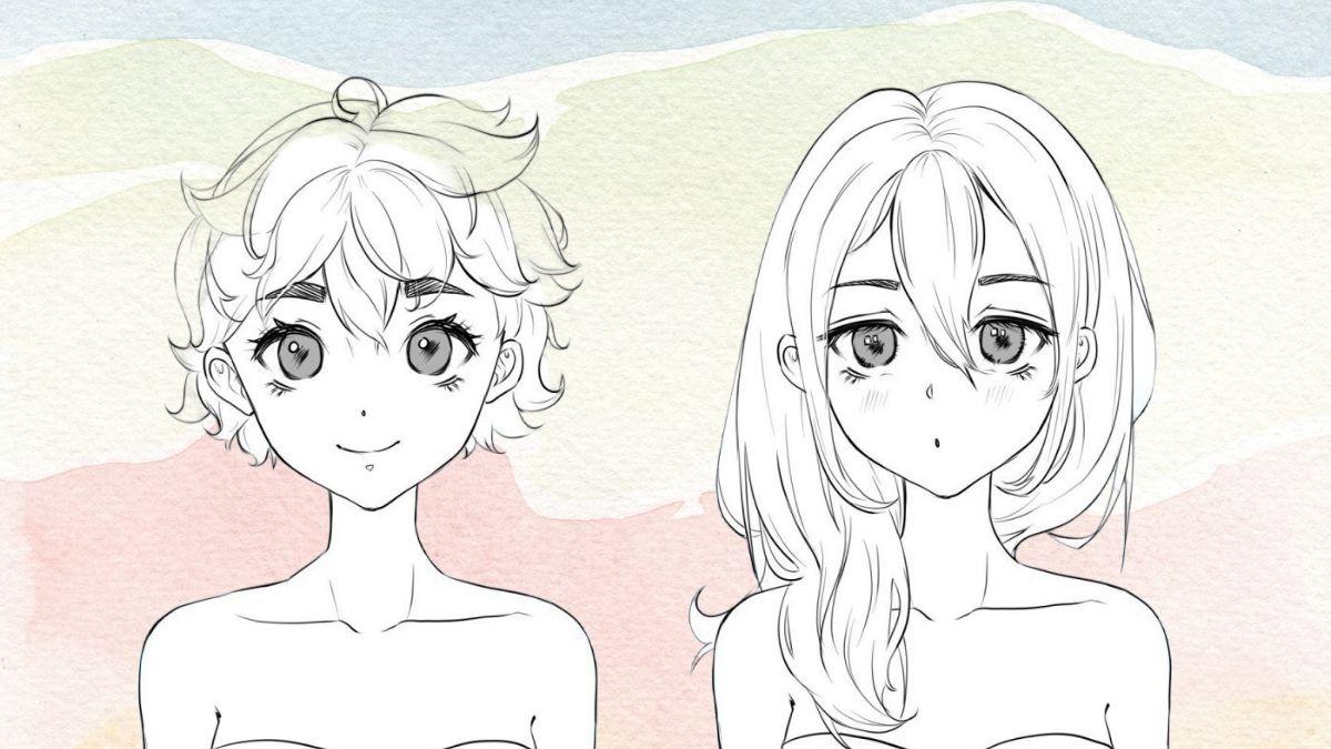 Các bước vẽ mái tóc anime nữ đơn giản với nhiều kiểu dáng bồng bềnh và tự nhiên