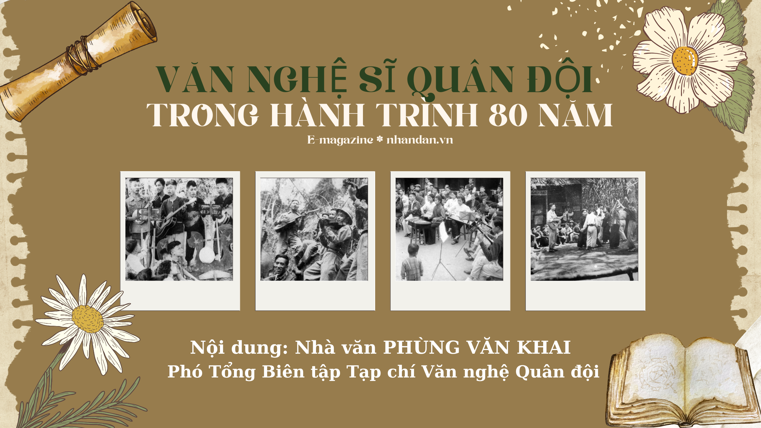 Bức tranh màu nước vẽ các chú bộ đội hành quân qua cánh rừng già