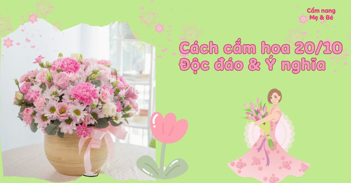 Tranh vẽ đề tài 8 3 với hình ảnh bó hoa rực rỡ và hộp quà nhỏ xinh thể hiện tình cảm