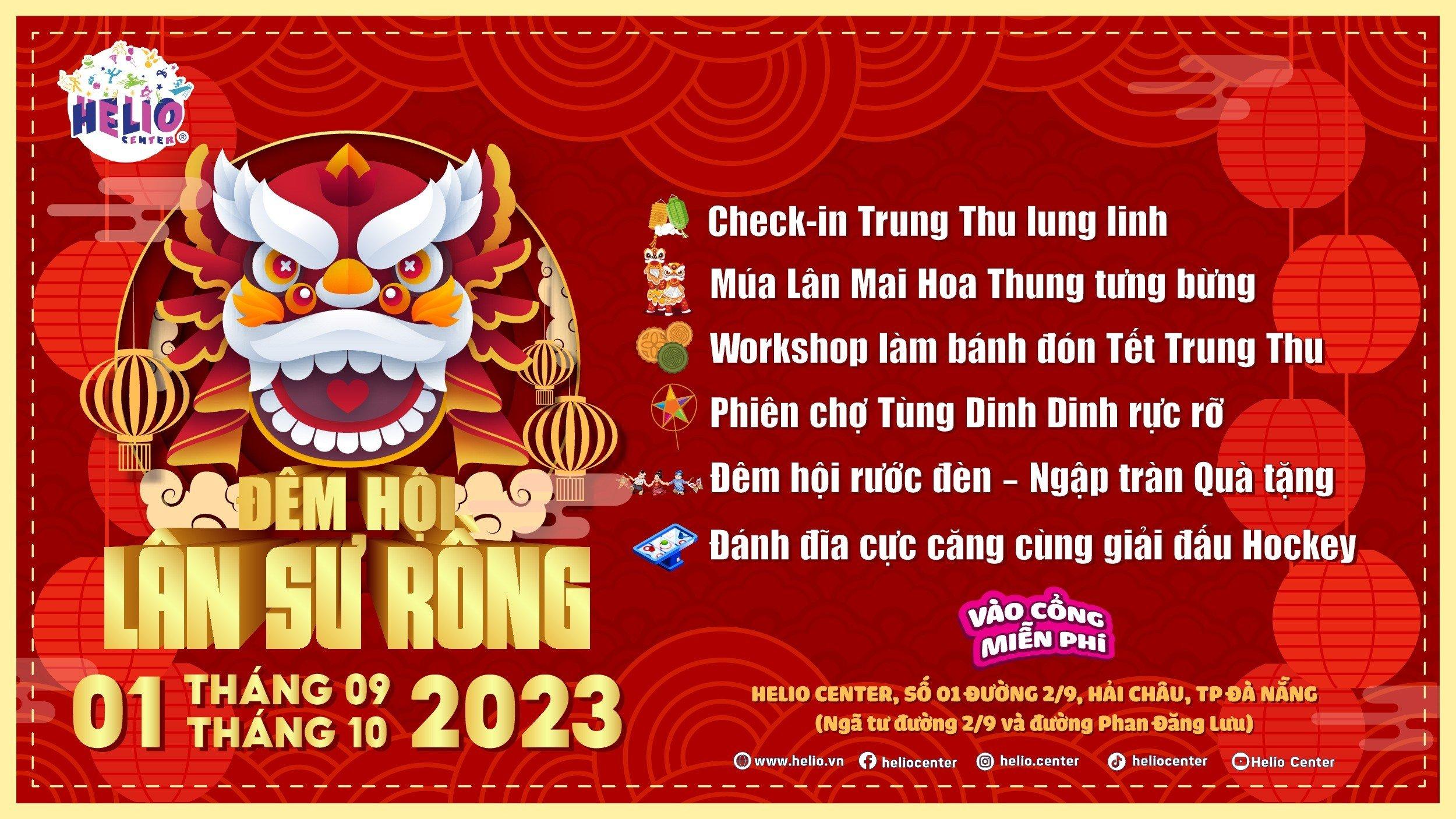 Bức tranh vẽ cảnh múa lân sư rồng tưng bừng náo nhiệt đêm hội Trung Thu