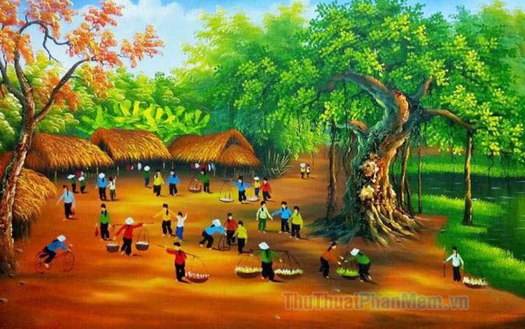 Khám Phá Cách Vẽ Tranh Phong Cảnh Quê Hương Đơn Giản Vẽ tranh phong cảnh quê hương đơn giản với hình ảnh đồng quê Việt Nam yên bình và mộc mạc