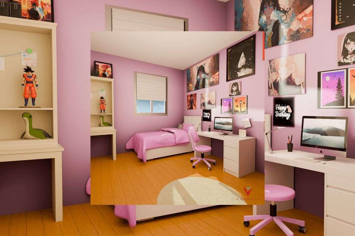 Tranh vẽ trang trí bàn học chủ đề anime với nhân vật dễ thương và màu sắc tươi sáng