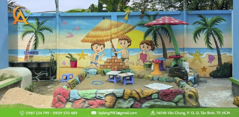 Tranh vẽ tường mầm non chủ đề động vật dễ thương với màu sắc tươi sáng bắt mắt