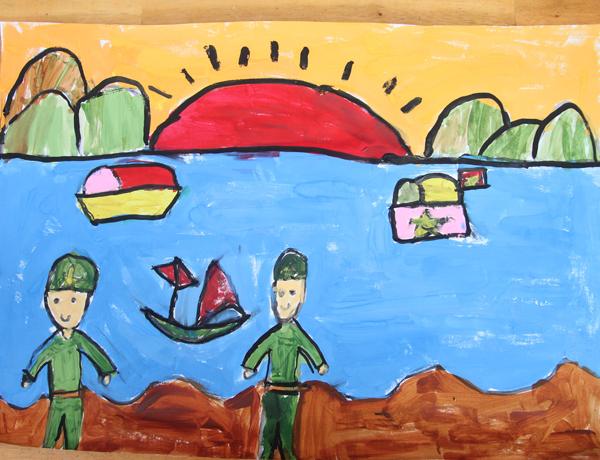 Bức tranh vẽ ý tưởng trẻ thơ thể hiện nét hồn nhiên, trong sáng và trí tưởng tượng phong phú bay bổng của các em nhỏ