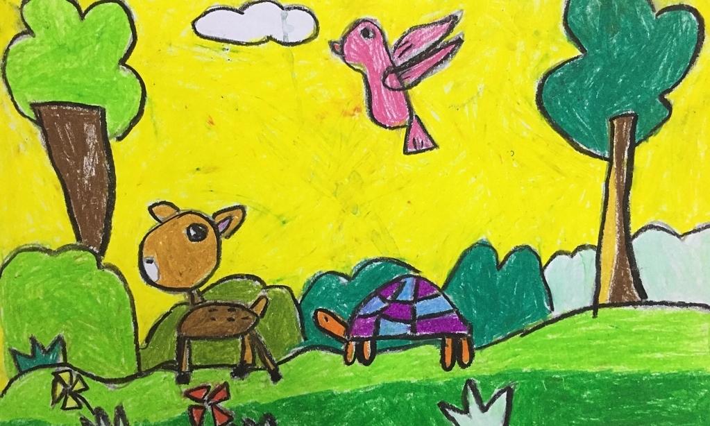 Tranh vẽ ước mơ bảo vệ các loài động vật hoang dã trong một khu rừng xanh của bé