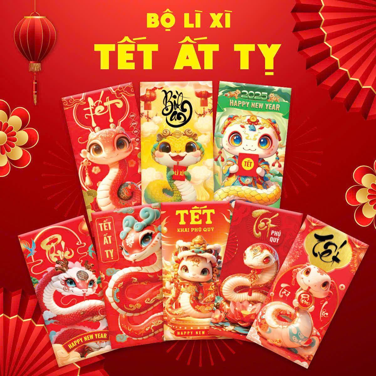 Các mẫu bao lì xì giấy mỹ thuật với thiết kế hiện đại, tối giản, sử dụng typography và màu sắc trang nhã