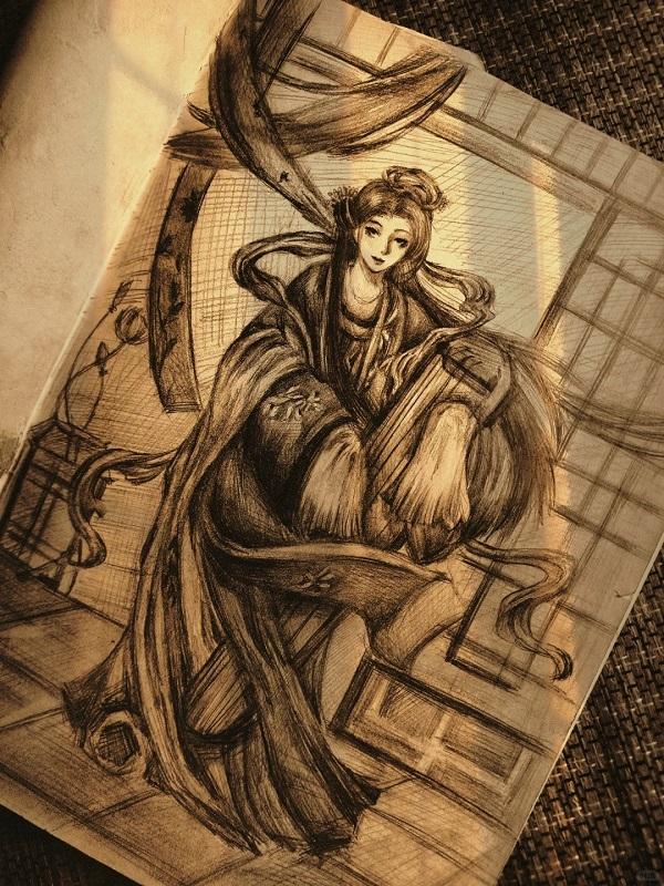 Ý tưởng vẽ tranh anime nữ cổ trang phong cách nữ hiệp mạnh mẽ dưới ánh trăng huyền ảo