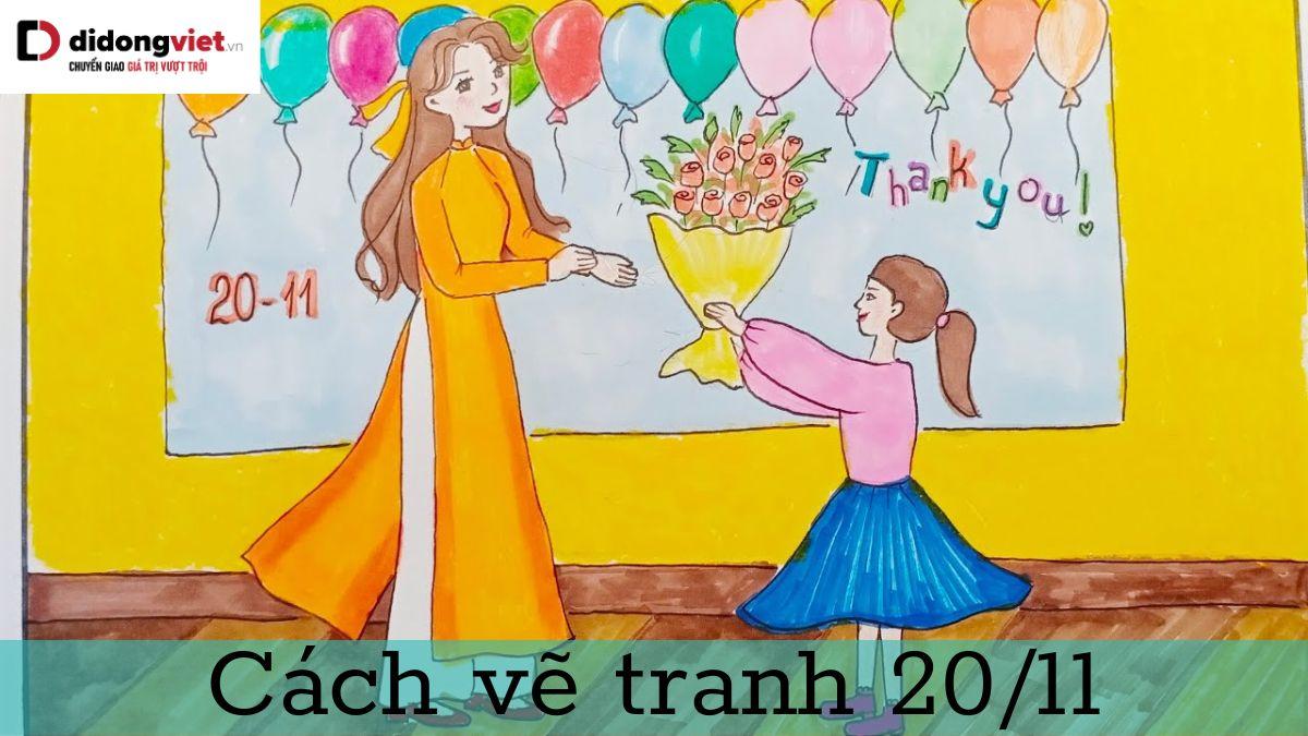 ý tưởng vẽ tranh 20 11 bằng chì màu hình ảnh thầy cô và học trò thân thương
