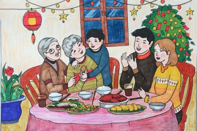 Ý tưởng vẽ tranh sinh hoạt con người với cảnh gia đình quây quần bên bữa cơm ấm cúng và hạnh phúc