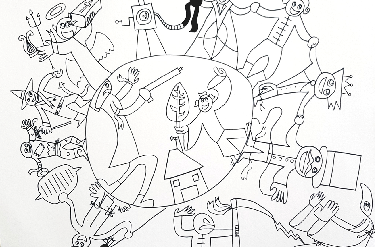 Một bức tranh trừu tượng nhiều màu sắc được vẽ trên giấy A3 thể hiện sự tự do sáng tạo và dòng chảy cảm xúc