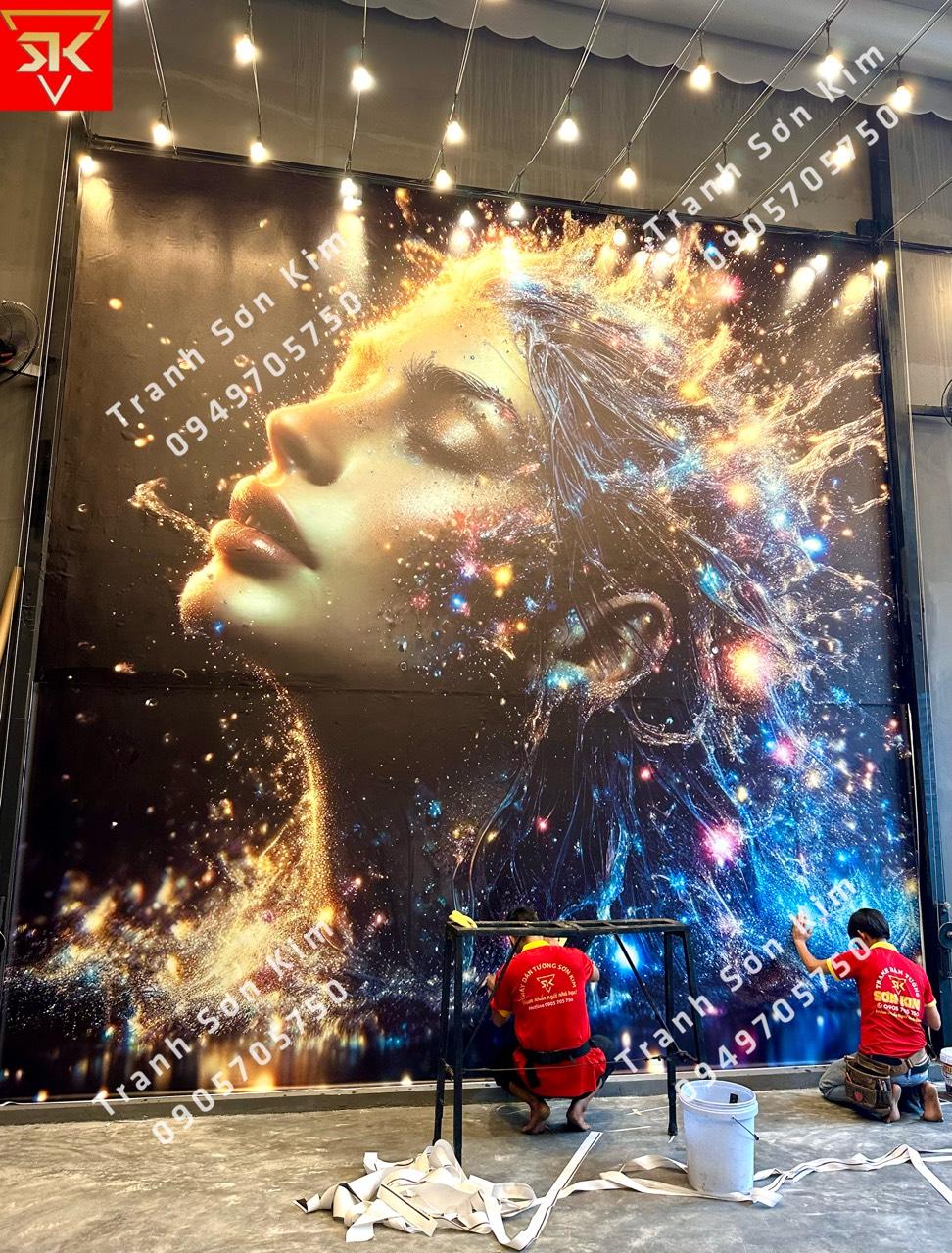 Ý tưởng vẽ tranh tường phòng khách trừu tượng hiện đại với mảng màu và đường nét độc đáo, thể hiện cá tính gia chủ