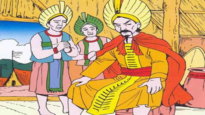 Bức tranh vẽ Mai An Tiêm gieo hạt dưa hấu trên đảo hoang, thể hiện nghị lực phi thường và hy vọng