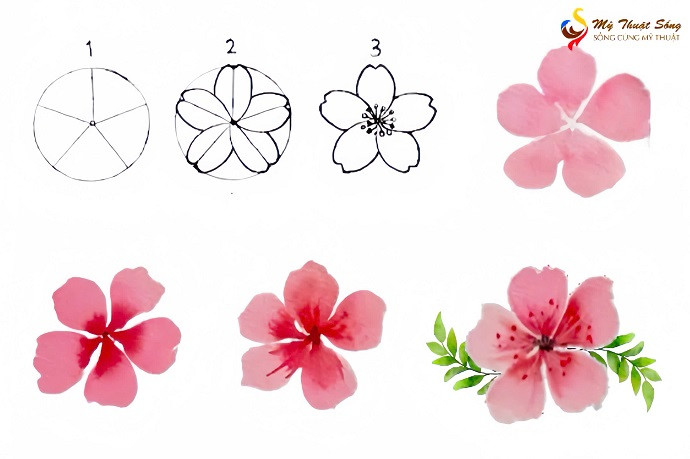 Hướng dẫn cách vẽ hoa đào bằng màu nước đơn giản