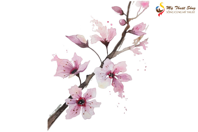 Hướng dẫn cách vẽ hoa đào bằng màu nước đơn giản