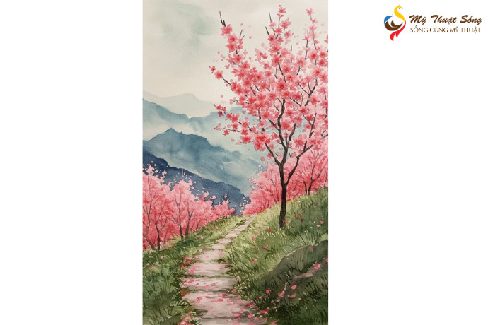 Hướng dẫn cách vẽ hoa đào bằng màu nước đơn giản