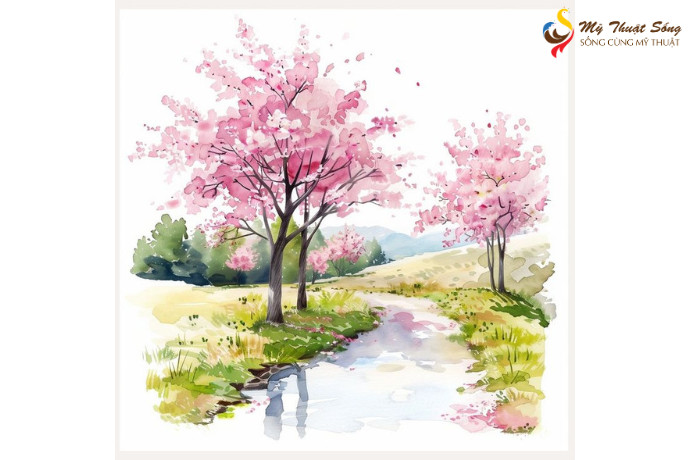 Hướng dẫn cách vẽ hoa đào bằng màu nước đơn giản