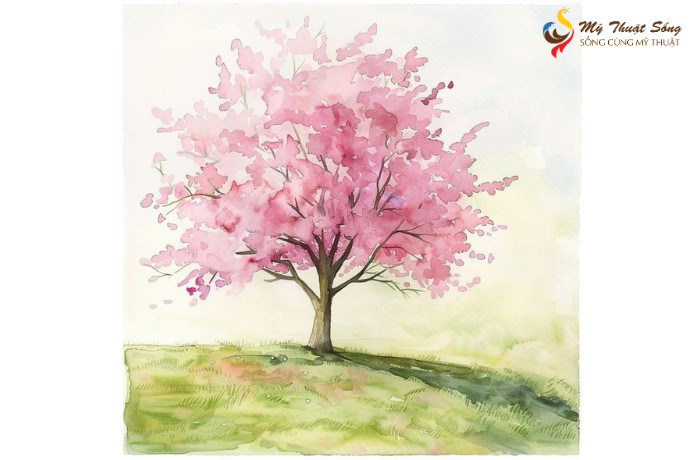 Hướng dẫn cách vẽ hoa đào bằng màu nước đơn giản