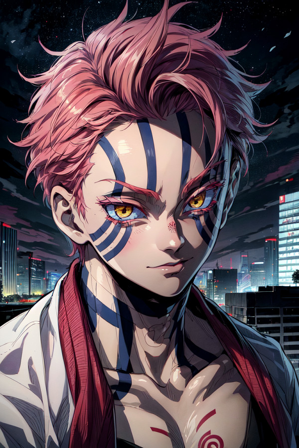 Akaza với biểu cảm phức tạp thể hiện chiều sâu nhân vật