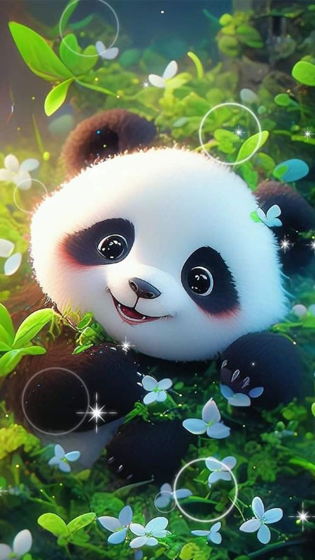 Ảnh 3D gấu trúc đang dựa lưng vào một vật gì đó