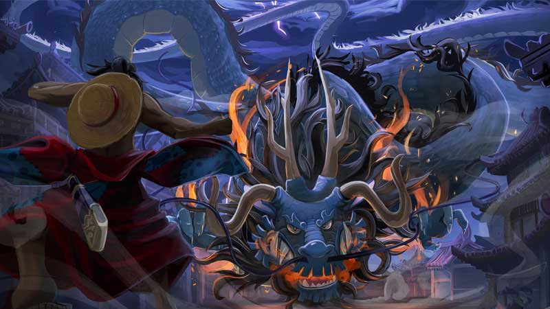 Ảnh 4K cảnh Luffy né tránh đòn tấn công của Kaido.