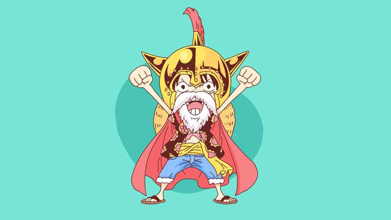 Ảnh 4K Luffy Chibi đang ăn thịt.