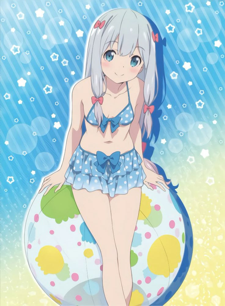 Ảnh anime bikini cô gái tóc xanh buộc hai bên nhí nhảnh