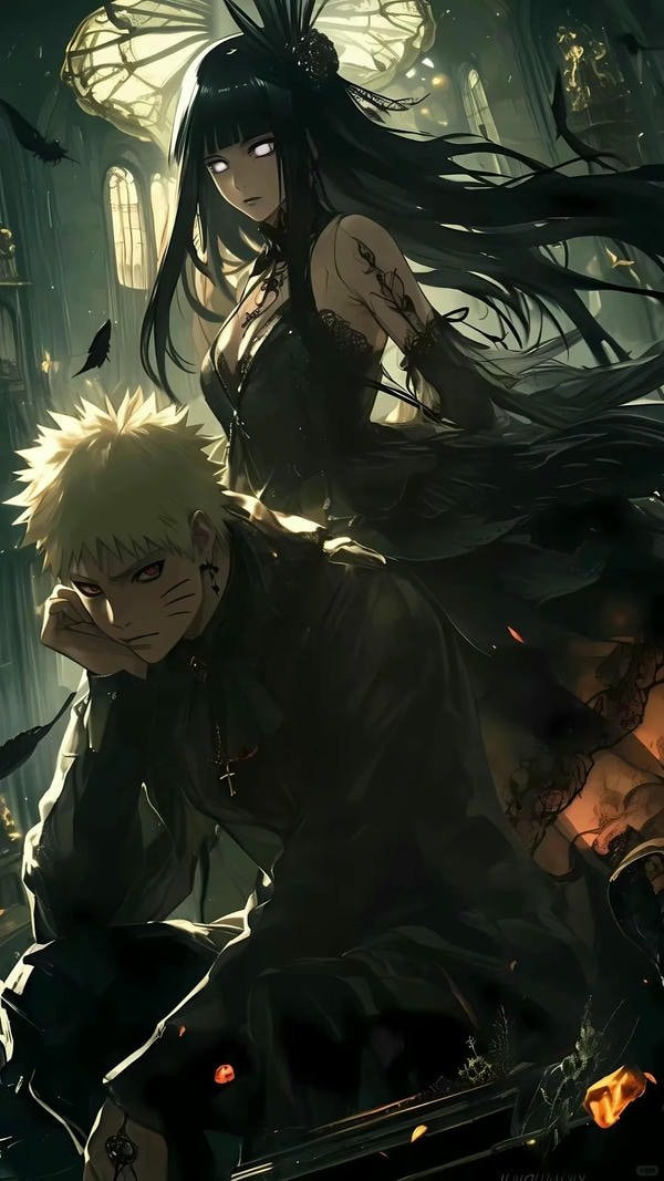 Ảnh anime cặp đôi ngầu nhìn về một hướng