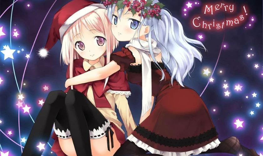 Ảnh anime chibi nữ cùng nhóm bạn thân đón Giáng sinh