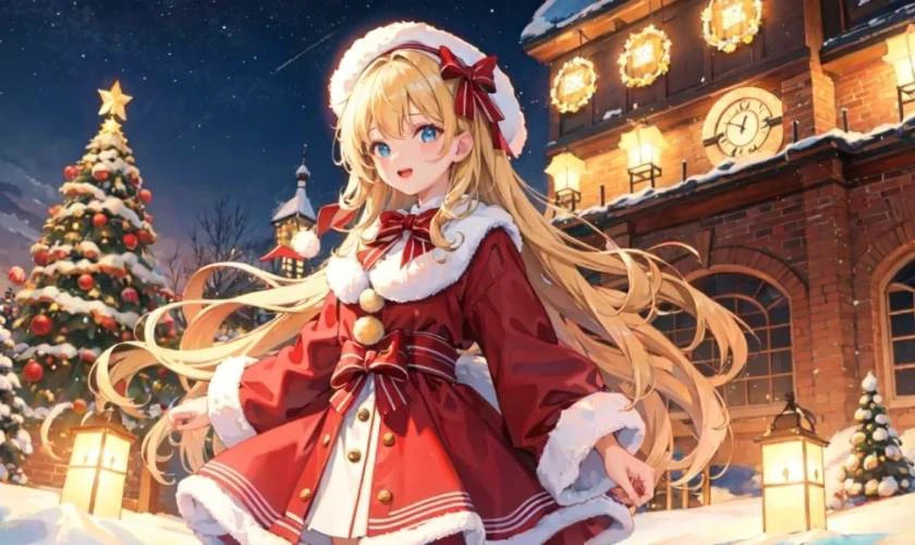 Ảnh anime chibi nữ đơn giản chủ đề Giáng sinh