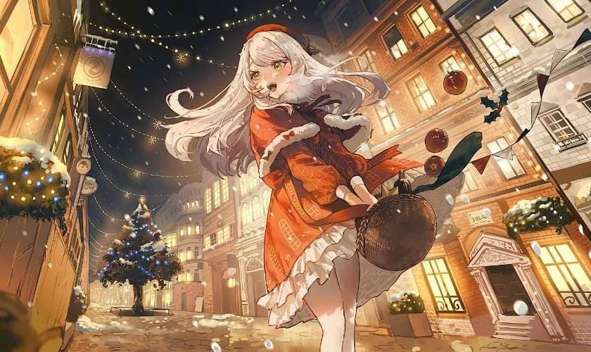 Ảnh anime chibi nữ phong cách hoạt hình cho Noel