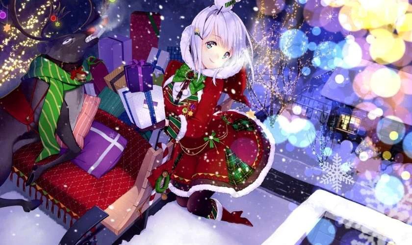 Ảnh anime chibi nữ siêu đẹp trong không khí Giáng sinh