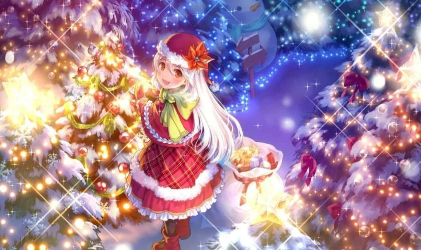 Ảnh anime chibi nữ vui chơi trong tuyết dịp Giáng sinh