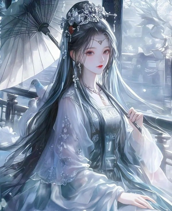 Ảnh anime cô gái cổ trang trong tư thế suy tư