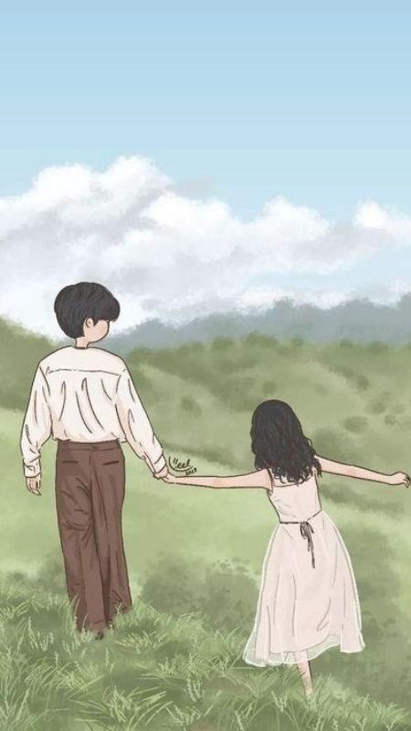 Ảnh Anime khi đang dạo chơi trên cánh đồng xanh mướt