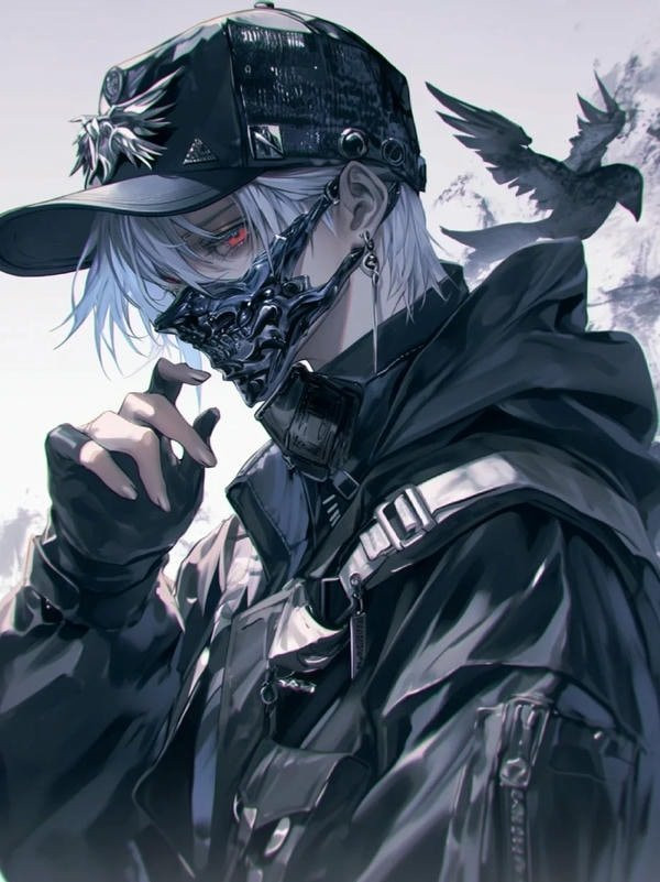 Ảnh anime nam ngầu với mái tóc tím và ánh mắt sắc lạnh