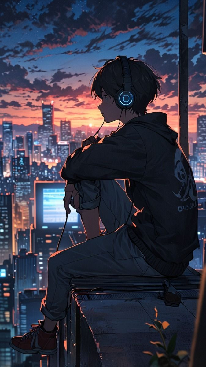 Ảnh anime nam ngồi trên nóc nhà cực chill