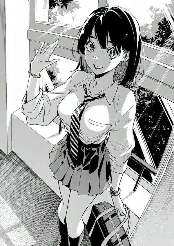 Ảnh anime nữ B&amp;W với chi tiết bàn tay tinh tế