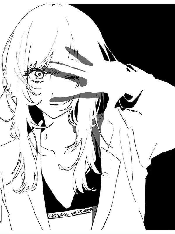 Ảnh anime nữ B&amp;W với tư thế năng động