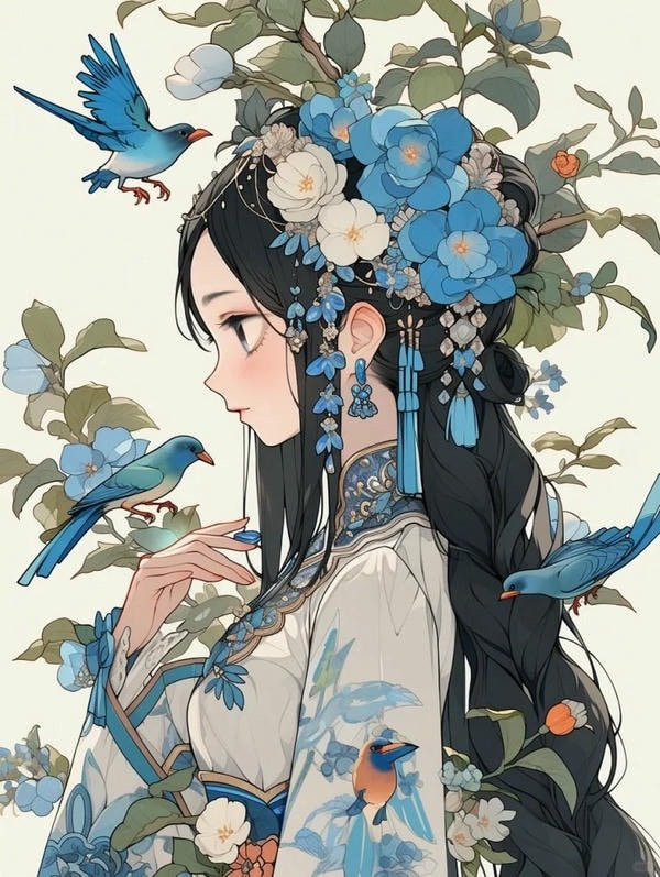 Ảnh anime nữ cổ trang trong khung cảnh mùa đông