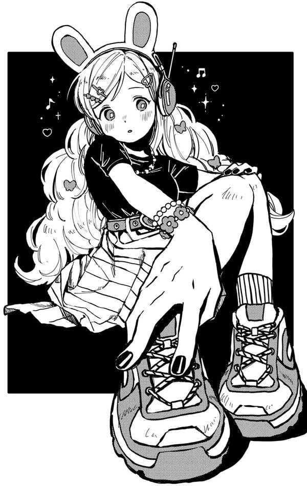 Ảnh anime nữ đơn sắc với phong cách vẽ nét mảnh