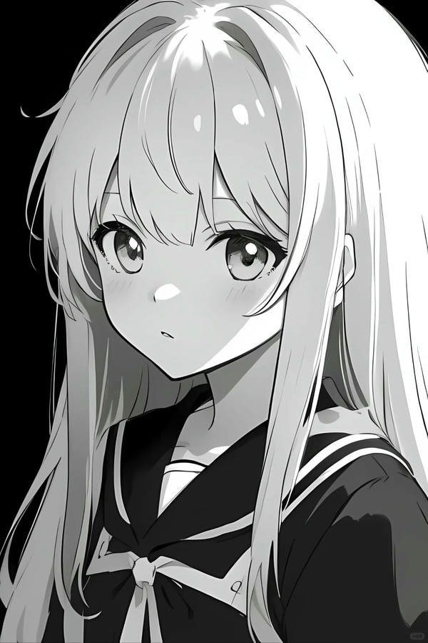 Ảnh anime nữ đơn sắc với phong cảnh đô thị làm nền