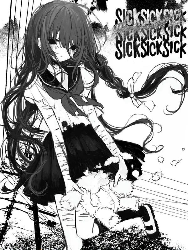 Ảnh anime nữ đơn sắc với phong cảnh nền đơn giản