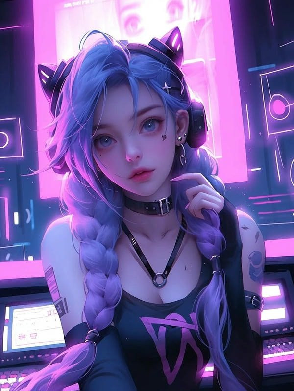 Ảnh anime nữ tóc đen dài với ánh mắt thu hút