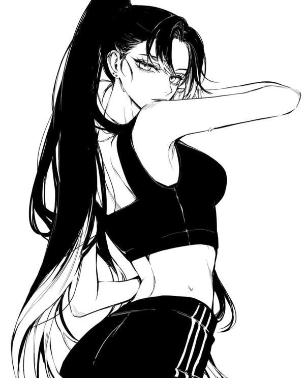 Ảnh anime nữ tóc đen với trang phục truyền thống cách điệu