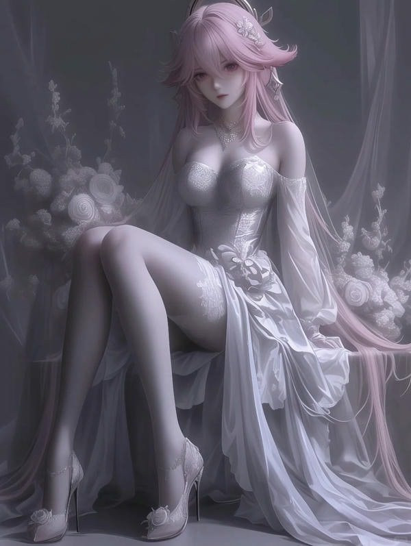 Ảnh anime nữ tóc vàng với trang phục cắt xẻ táo bạo