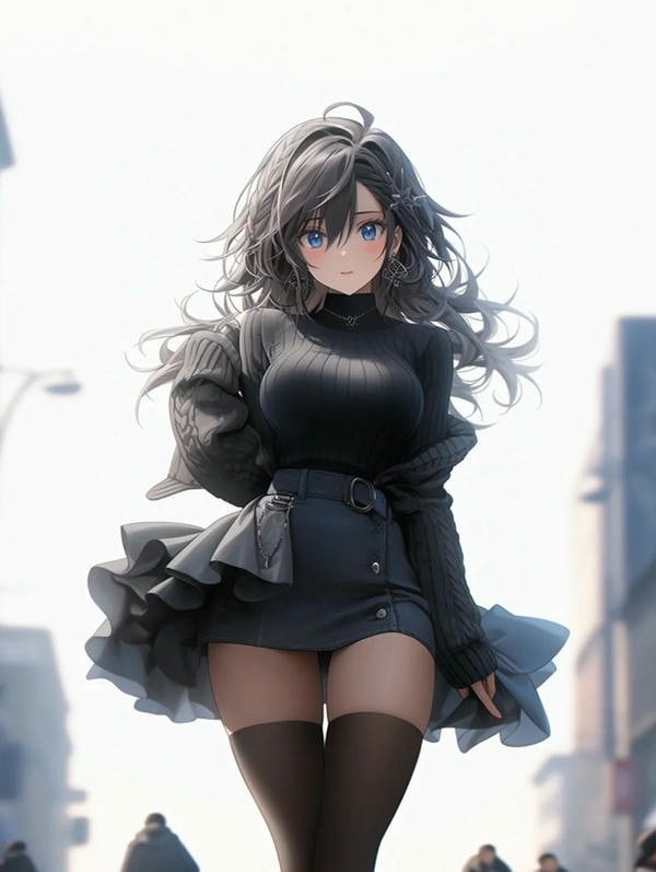 Ảnh anime nữ tóc xanh lục đậm trong bộ đồ da