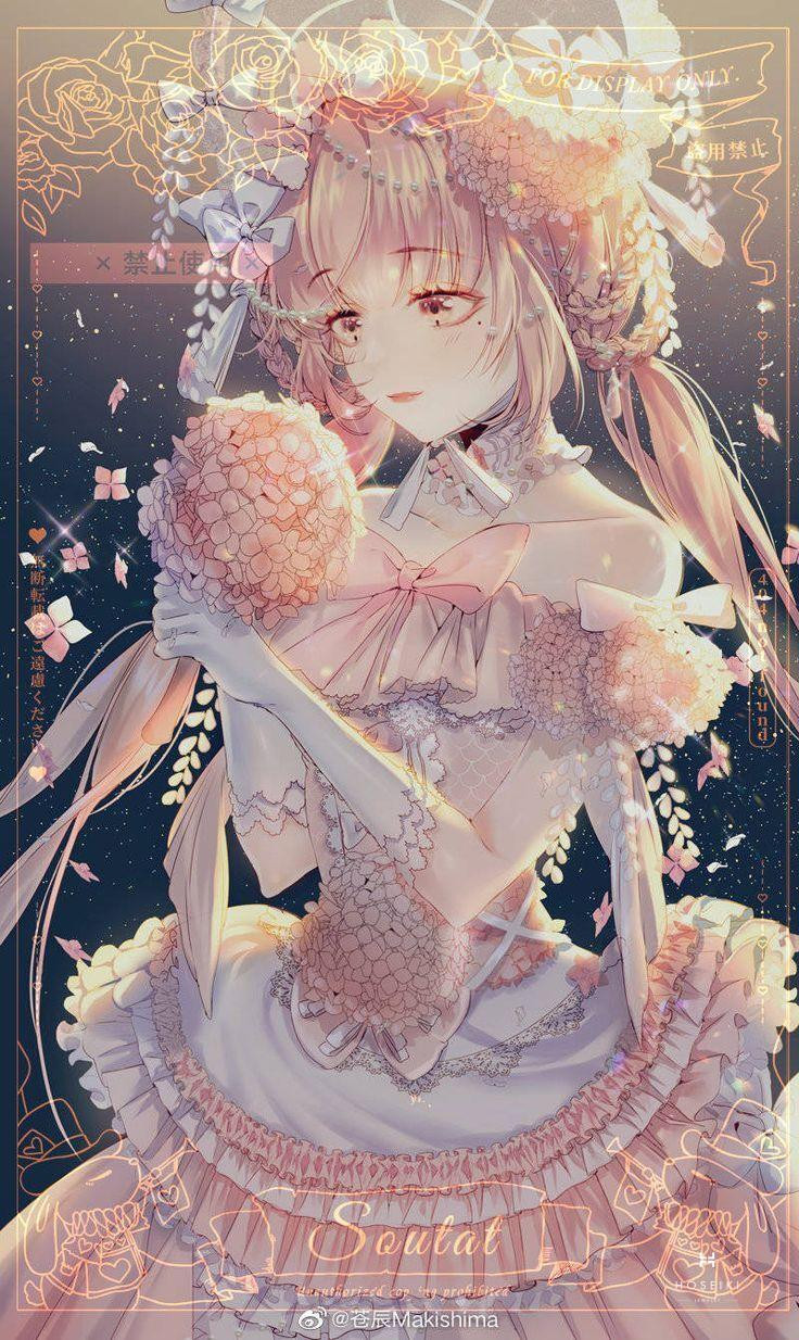 Ảnh anime nữ với trang phục phức tạp và họa tiết tinh xảo, thể hiện kỹ thuật vẽ đỉnh cao của họa sĩ.