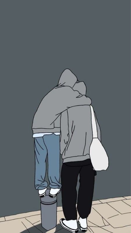 Ảnh cặp đôi hoạt hình nét tinh nghịch của nàng nấm lùn và chàng cao