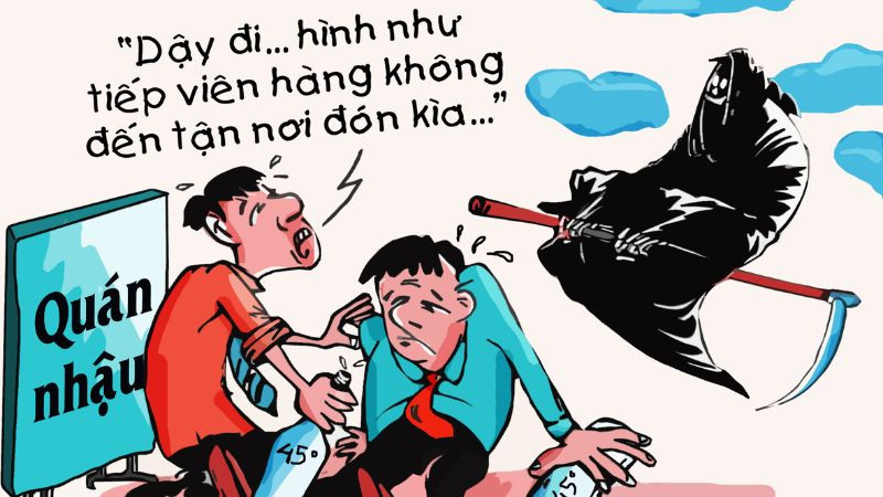 Ảnh châm biếm về tình trạng say xỉn bê tha trong các cuộc nhậu